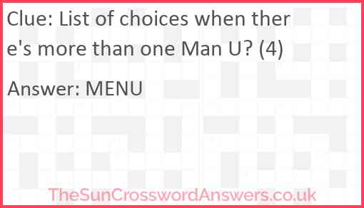 List of choices when there's more than one Man U? (4) Answer