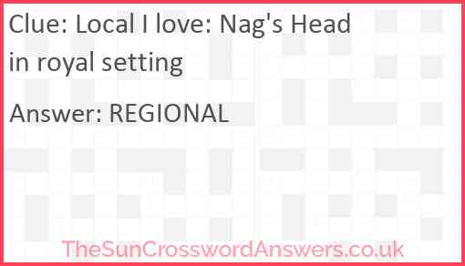 Local I love: Nag's Head in royal setting Answer
