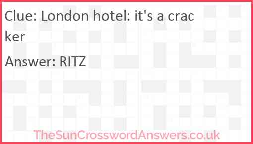 London hotel: it's a cracker Answer