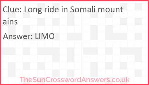 Long ride in Somali mountains Answer
