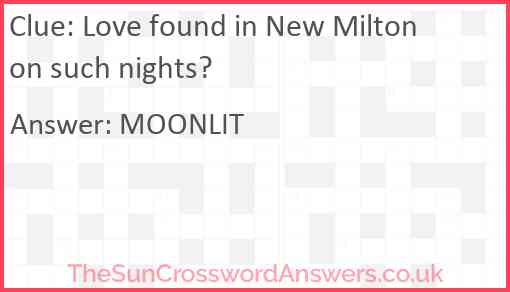 Love found in New Milton on such nights? Answer