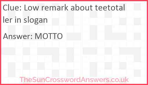 Low remark about teetotaller in slogan Answer