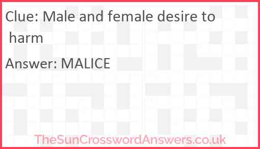 Male and female desire to harm Answer