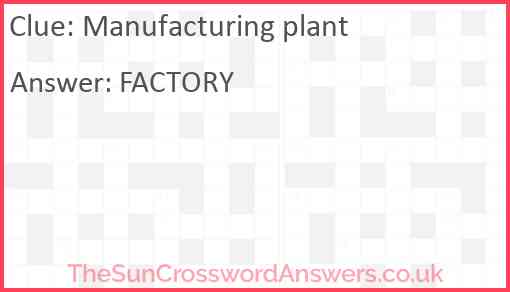 Manufacturing plant Answer