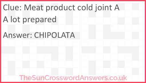 Meat product cold joint AA lot prepared Answer