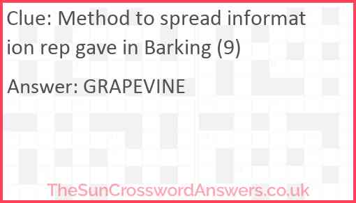 Method to spread information rep gave in Barking (9) Answer