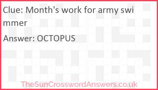 Month's work for army swimmer Answer