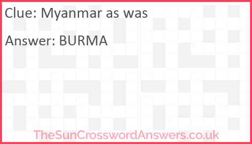 Myanmar as was Answer