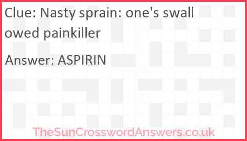 Nasty sprain: one's swallowed painkiller Answer