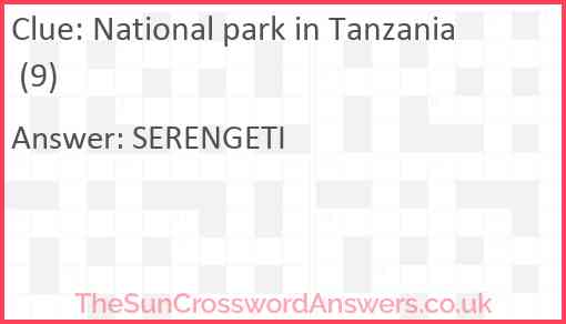 National park in Tanzania (9) Answer