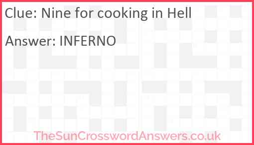 Nine for cooking in Hell Answer