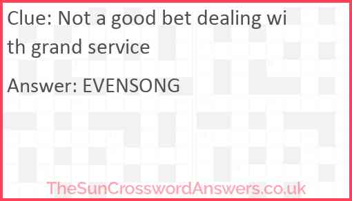 Not a good bet dealing with grand service Answer