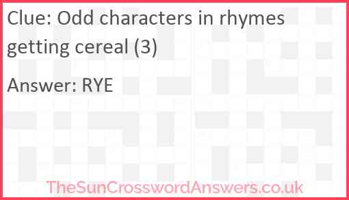Odd characters in rhymes getting cereal (3) Answer
