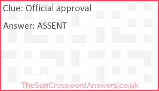 Official approval crossword clue TheSunCrosswordAnswers co uk