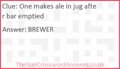 One makes ale in jug after bar emptied Answer