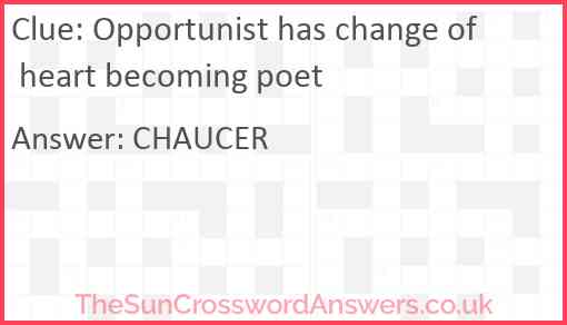 Opportunist has change of heart becoming poet Answer