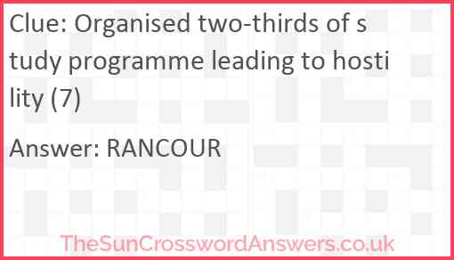 Organised two-thirds of study programme leading to hostility (7) Answer