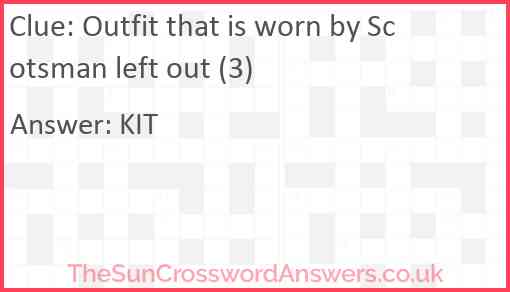 Outfit that is worn by Scotsman left out (3) Answer