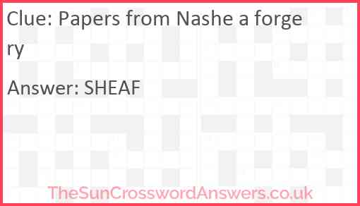 Papers from Nashe a forgery Answer