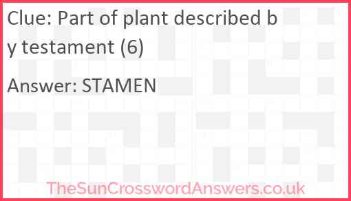 Part of plant described by testament (6) Answer