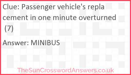 Passenger vehicle's replacement in one minute overturned (7) Answer