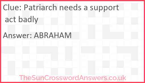 Patriarch needs a support act badly Answer