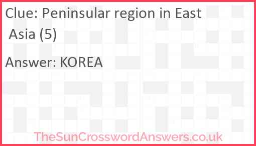 Peninsular region in East Asia (5) Answer