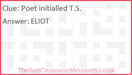 Poet initialled T S crossword clue TheSunCrosswordAnswers co uk