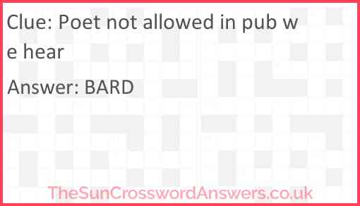Poet not allowed in pub we hear Answer