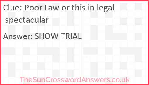 Poor Law or this in legal spectacular Answer