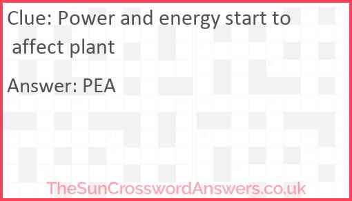 Power and energy start to affect plant Answer