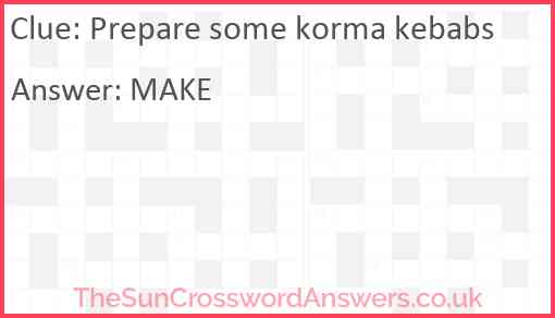 Prepare some korma kebabs Answer