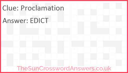 Proclamation crossword clue TheSunCrosswordAnswers co uk