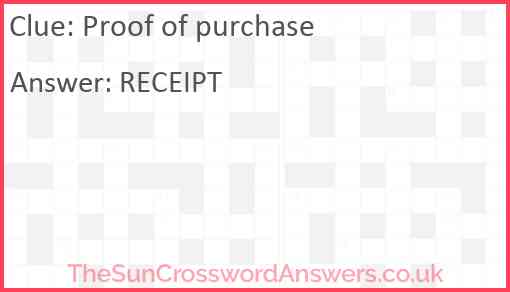 Proof of purchase Answer