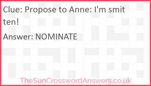 Propose to Anne: I'm smitten! Answer