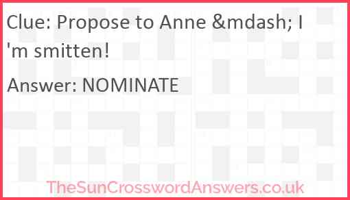 Propose to Anne &mdash; I'm smitten! Answer