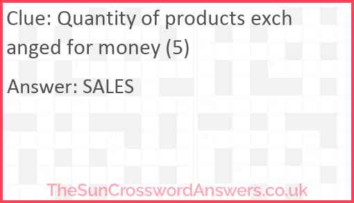 Quantity of products exchanged for money (5) Answer