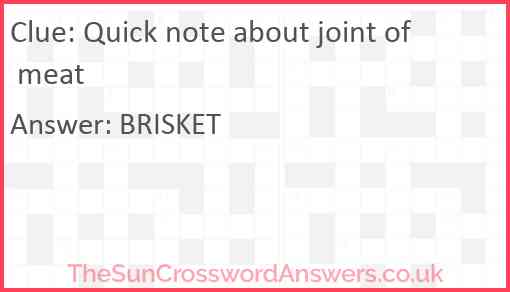 Quick note about joint of meat Answer