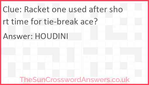 Racket one used after short time for tie-break ace? Answer