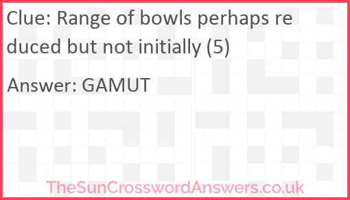 Range of bowls perhaps reduced but not initially (5) Answer