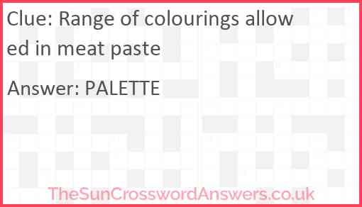 Range of colourings allowed in meat paste Answer