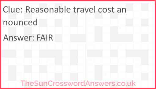 Reasonable travel cost announced Answer