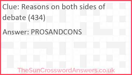 Reasons on both sides of debate (434) Answer