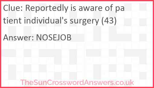 Reportedly is aware of patient individual's surgery (43) Answer
