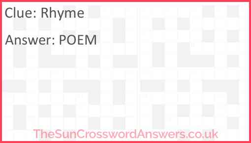 Rhyme crossword clue TheSunCrosswordAnswers co uk