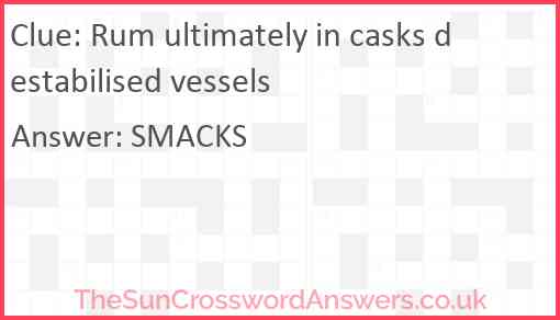 Rum ultimately in casks destabilised vessels Answer