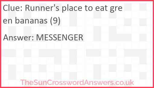 Runner's place to eat green bananas (9) Answer