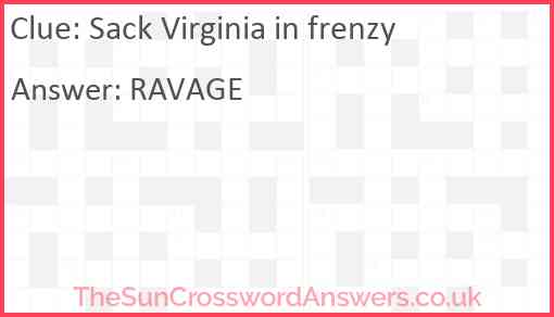 Sack Virginia in frenzy Answer