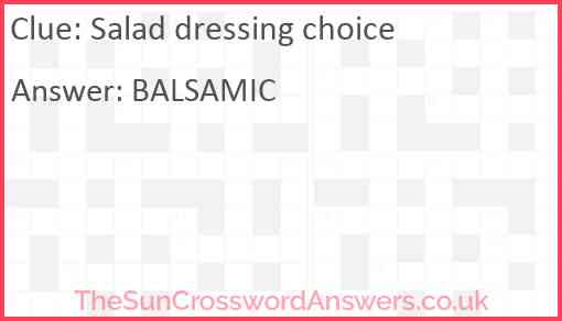 Salad dressing choice Answer