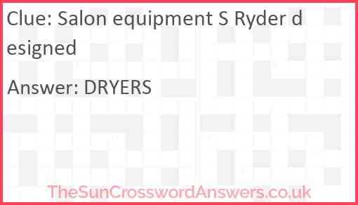 Salon equipment S Ryder designed Answer